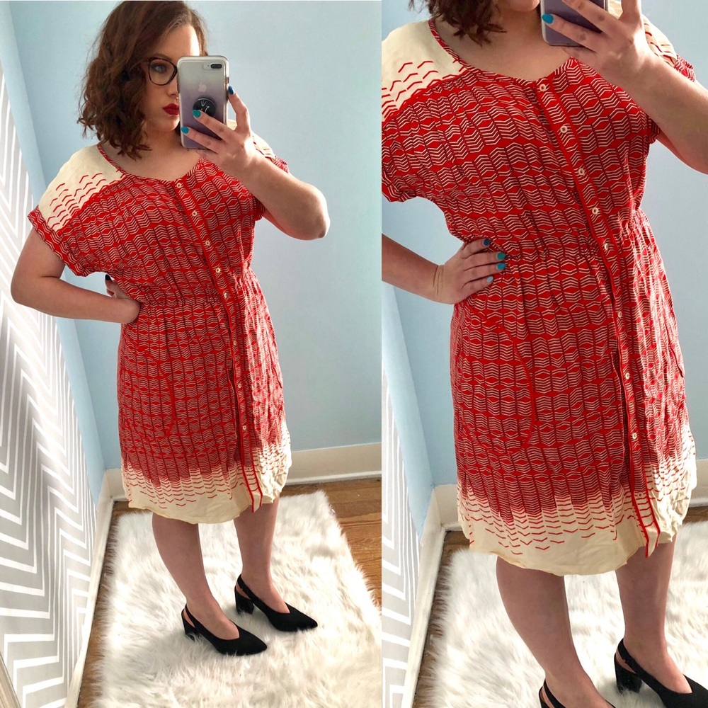Anthropologie Maeve Orange Arrow Print Dress SZ M
